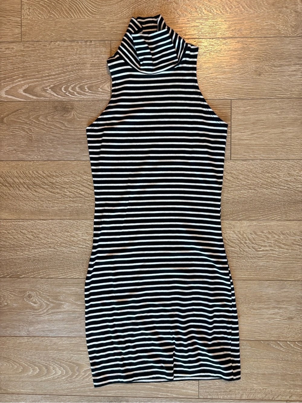 Forever 21 Sleeveless Black and White Striped Turtleneck Dress